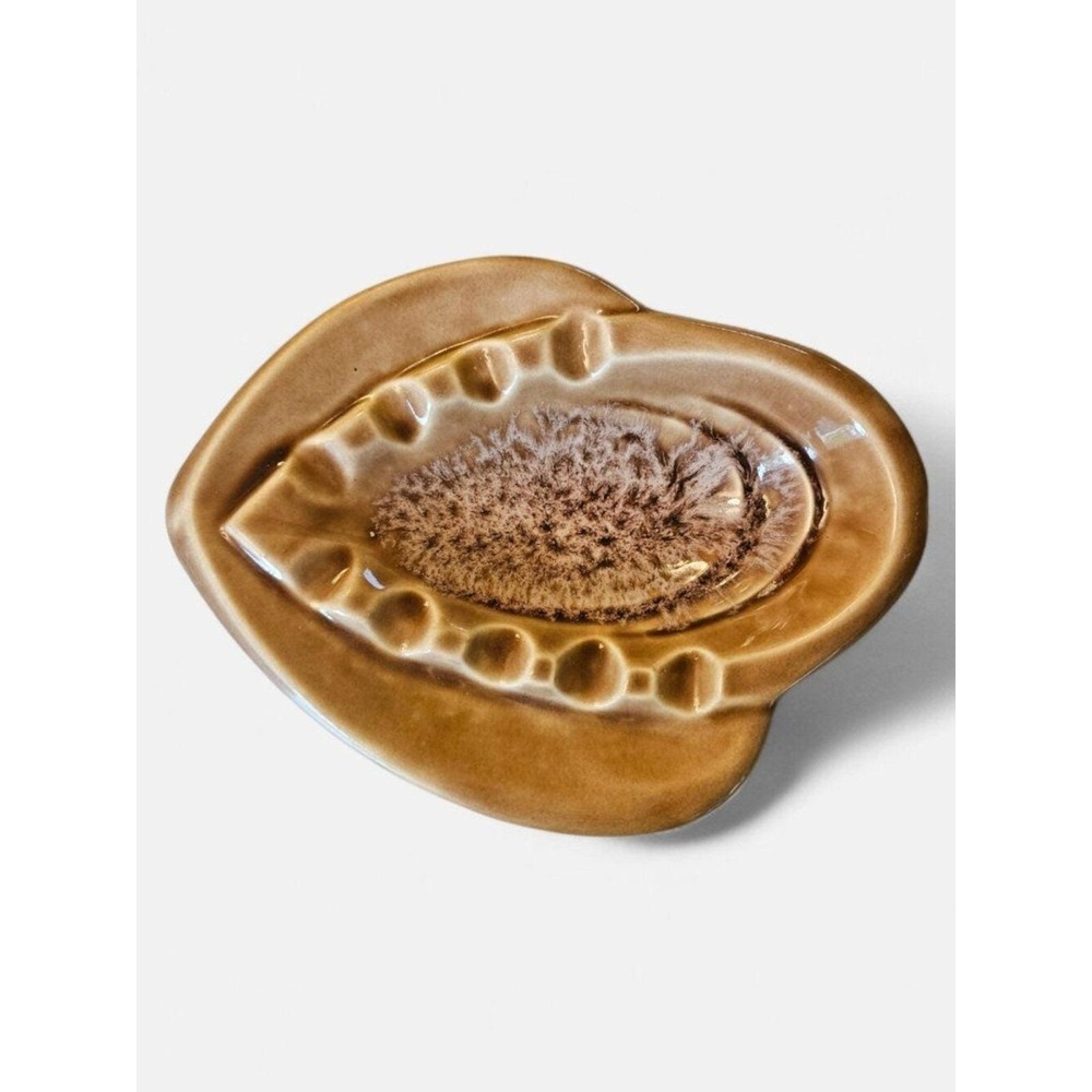 Vintage Mid Century Modern Drip Glaze Brown Ashtray